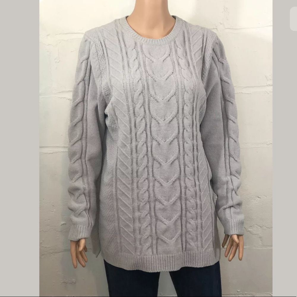 J Jill Chenille Sweater Gray Cable Knit Long Sleev
